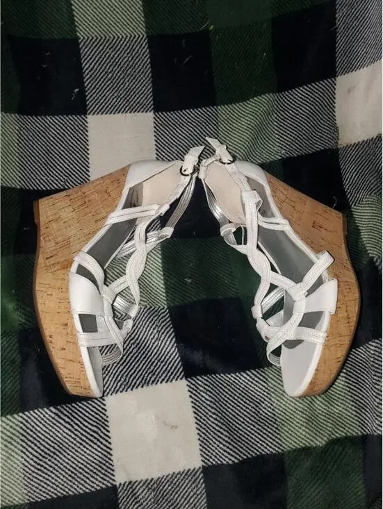 G by Guess White Strappy Cork Wedge Sandals - Picture 3 of 4